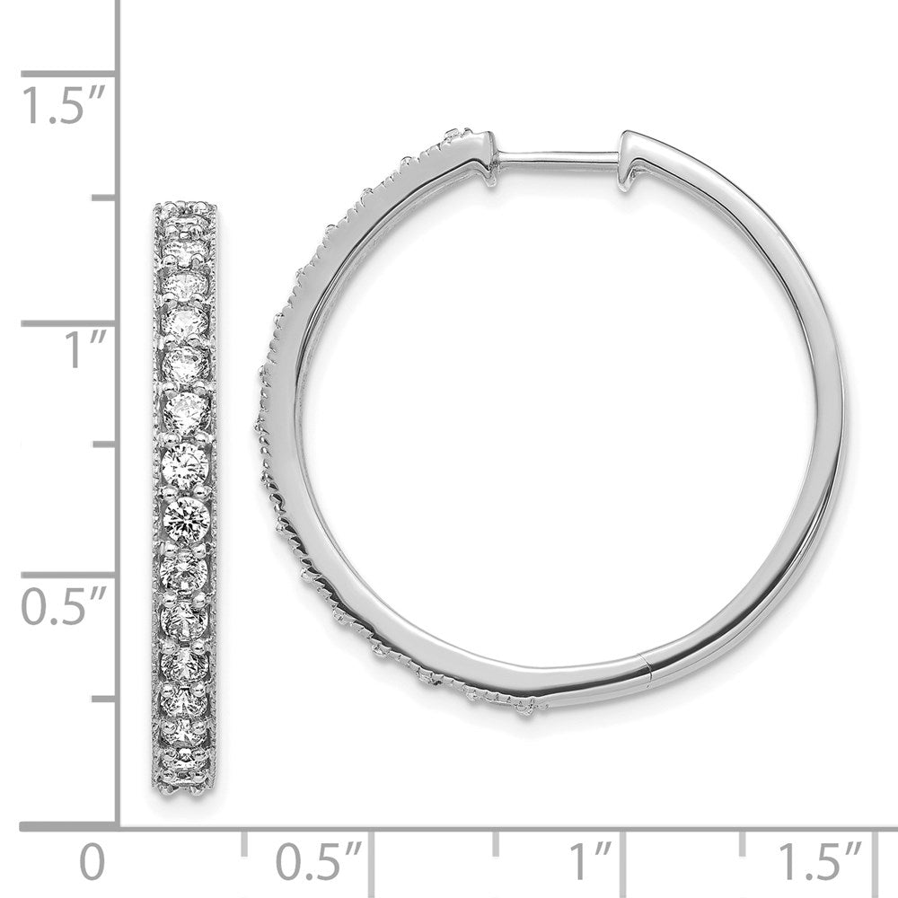 Solid 14k White Gold Simulated CZ Milgrain Hoop Earrings