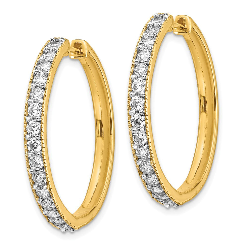 Solid 14k Yellow Gold Simulated CZ Milgrain Hoop Earrings