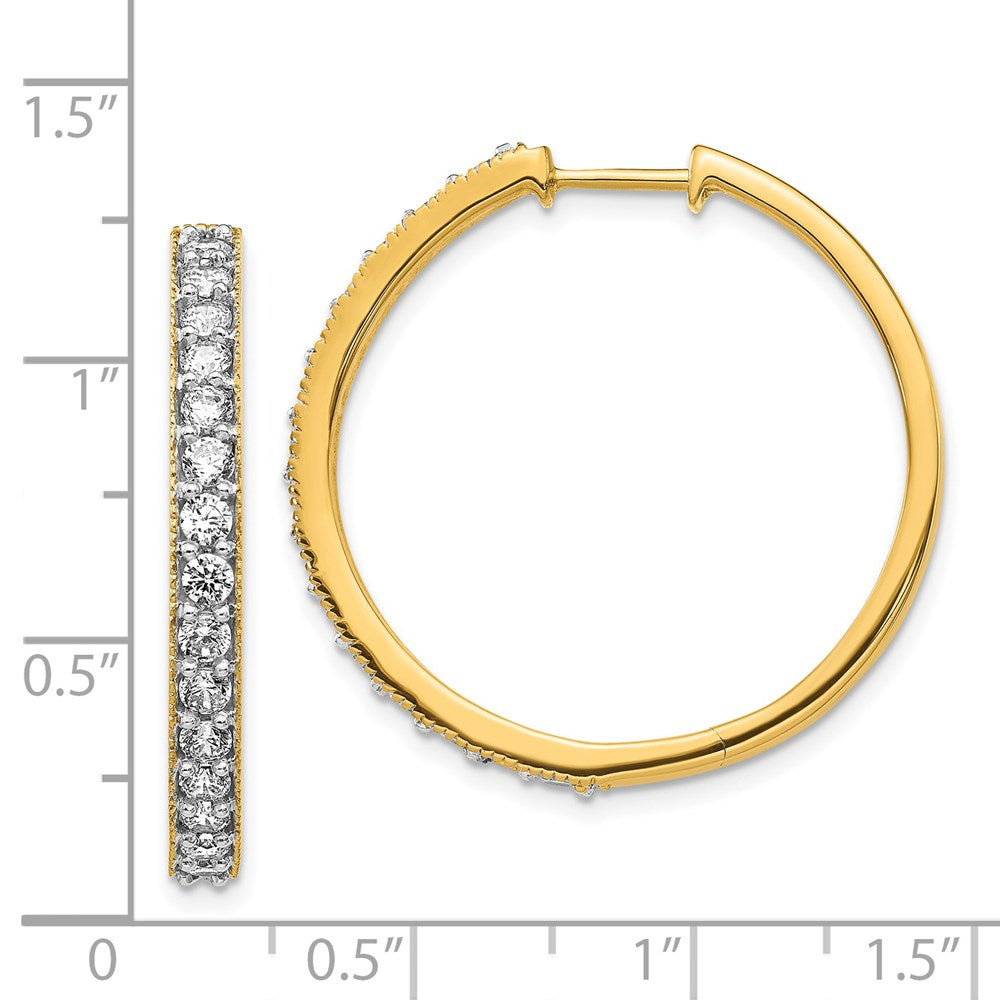 Solid 14k Yellow Gold Simulated CZ Milgrain Hoop Earrings