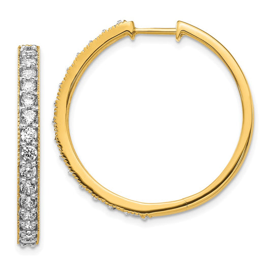 Solid 14k Yellow Gold Simulated CZ Milgrain Hoop Earrings