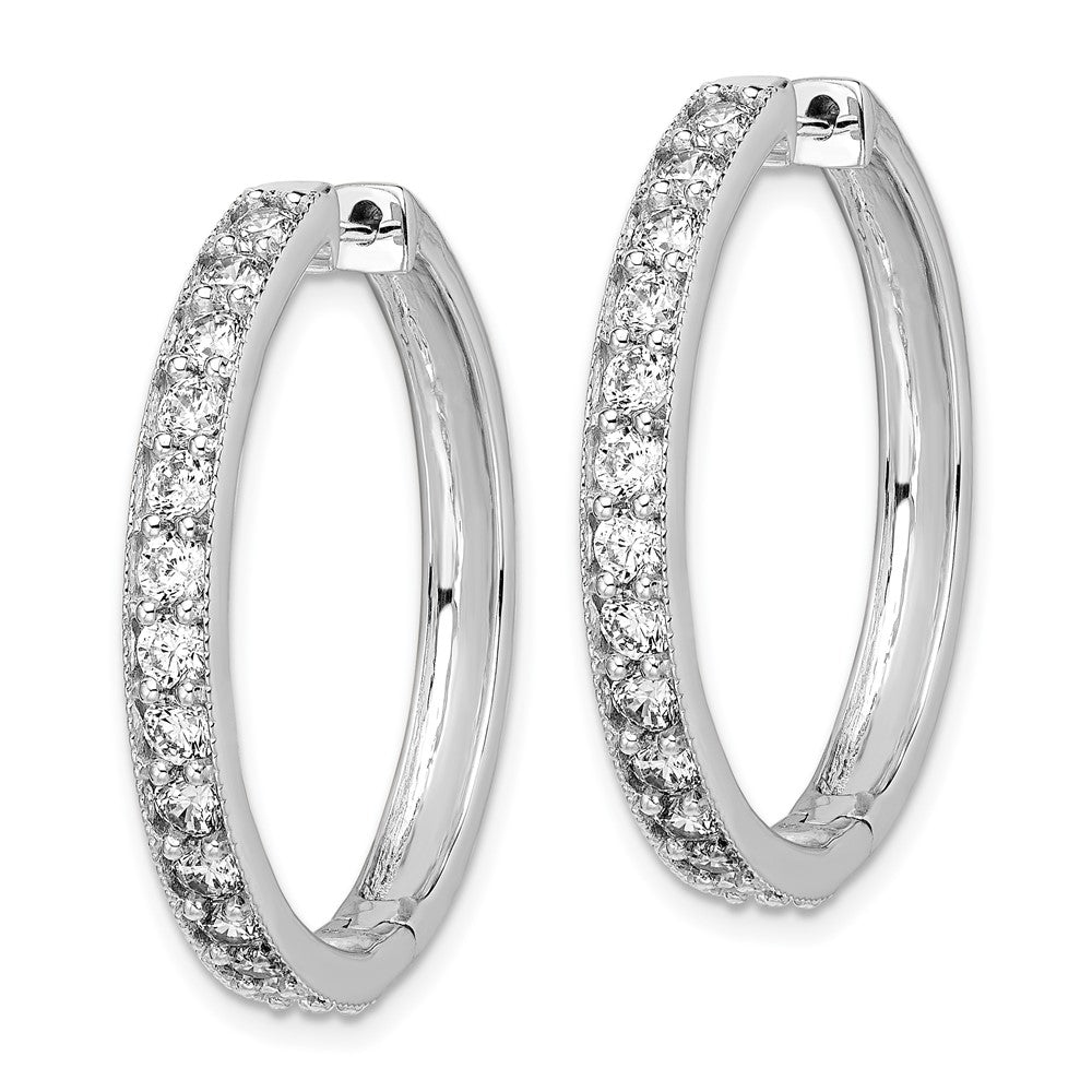 Solid 14k White Gold Simulated CZ Milgrain Hinged Hoop Earrings