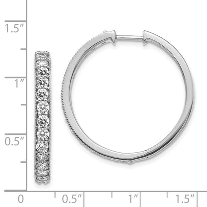 Solid 14k White Gold Simulated CZ Milgrain Hinged Hoop Earrings