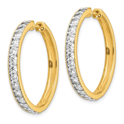 Solid 14k Yellow Gold Simulated CZ Milgrain Hinged Hoop Earrings