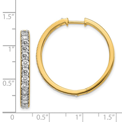 Solid 14k Yellow Gold Simulated CZ Milgrain Hinged Hoop Earrings