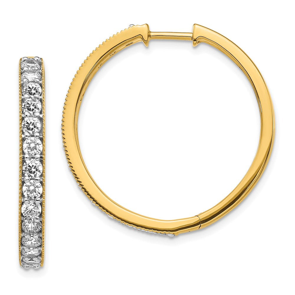 14k Yellow Gold Real Diamond Milgrain Hinged Hoop Earrings EM4284-200-YA