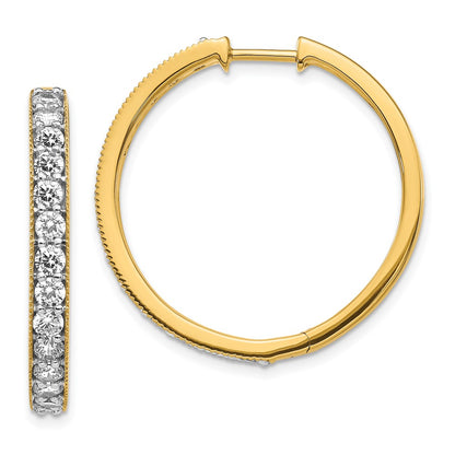 Solid 14k Yellow Gold Simulated CZ Milgrain Hinged Hoop Earrings