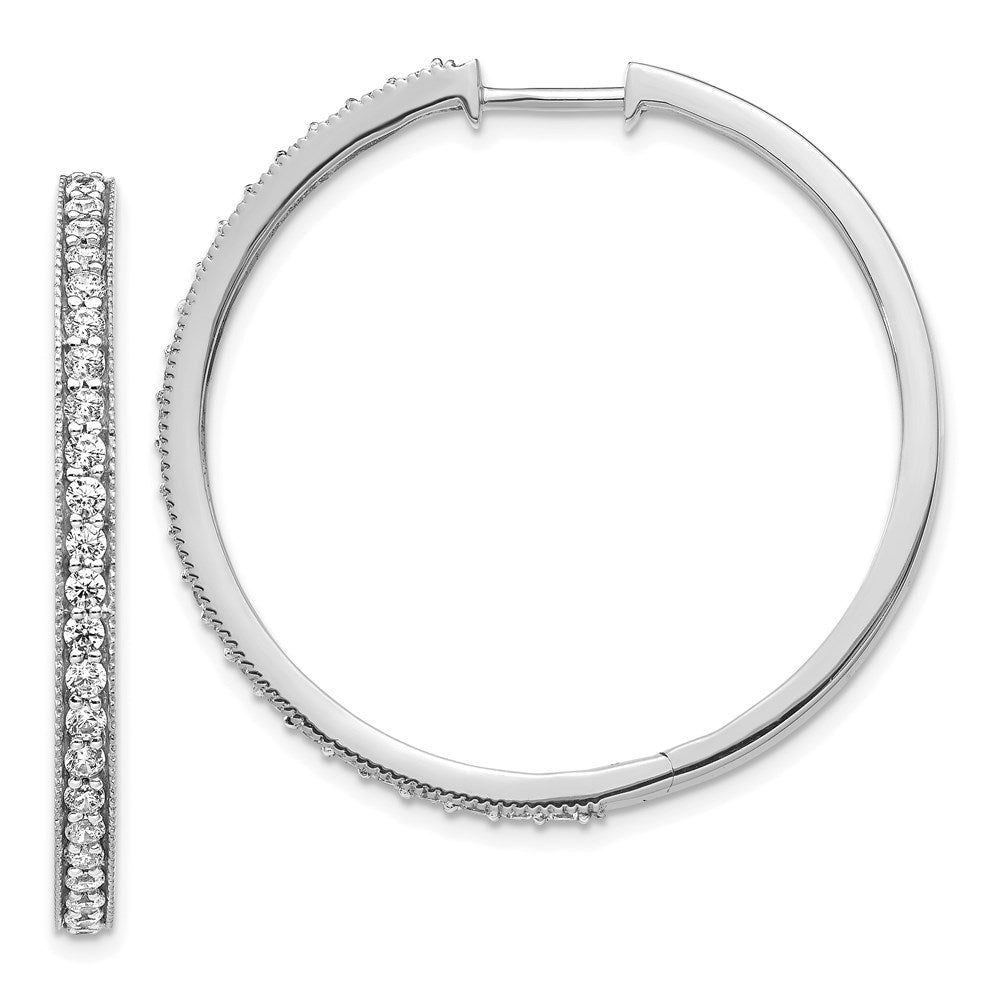 14k White Gold Real Diamond Milgrain Hoop Earrings EM4285-125-WA