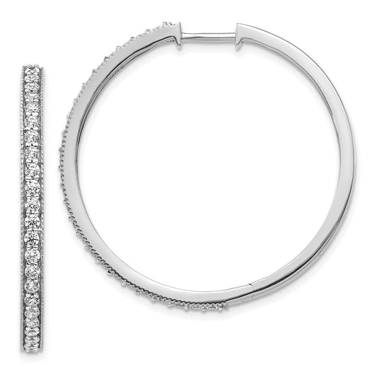 14k White Gold Real Diamond Milgrain Hoop Earrings EM4285-125-WA