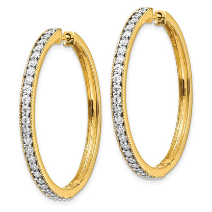 Solid 14k Yellow Gold Simulated CZ Milgrain Hoop Earrings