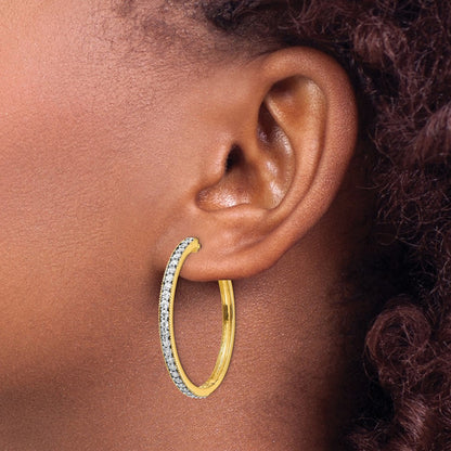 Solid 14k Yellow Gold Simulated CZ Milgrain Hoop Earrings