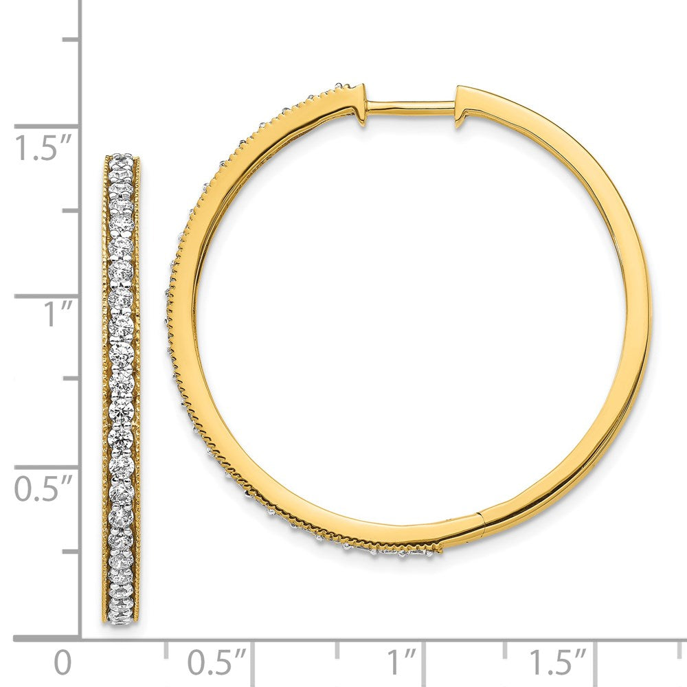 Solid 14k Yellow Gold Simulated CZ Milgrain Hoop Earrings