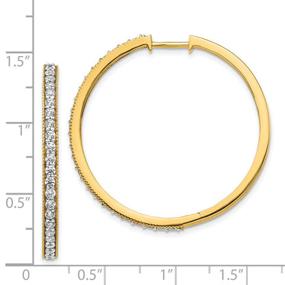 Solid 14k Yellow Gold Simulated CZ Milgrain Hoop Earrings