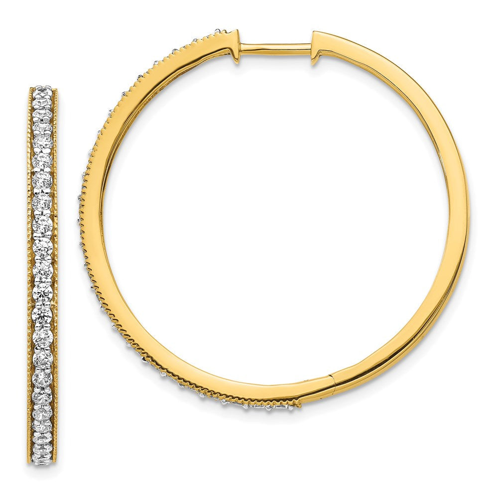 14k Yellow Gold Real Diamond Milgrain Hoop Earrings EM4285-125-YA
