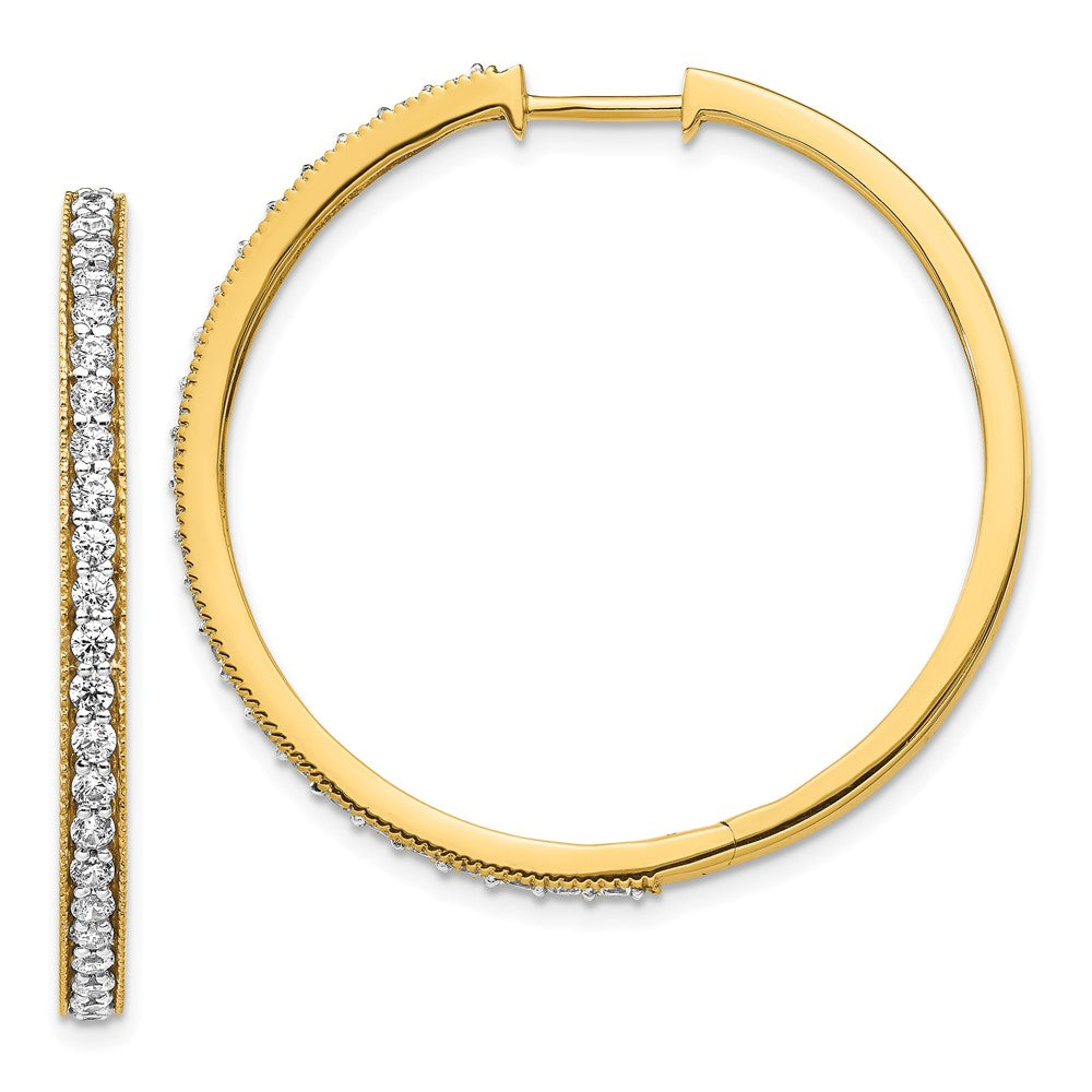Solid 14k Yellow Gold Simulated CZ Milgrain Hoop Earrings