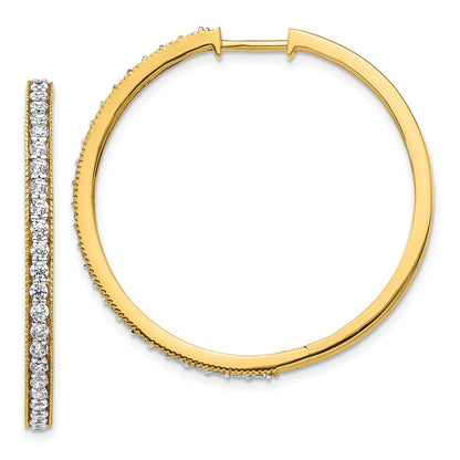 Solid 14k Yellow Gold Simulated CZ Milgrain Hoop Earrings