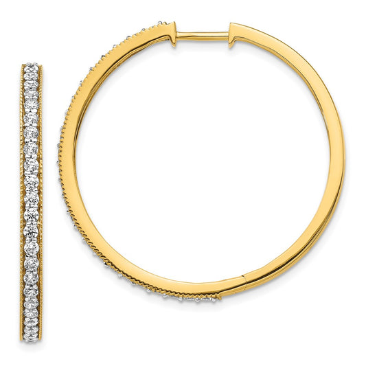 Solid 14k Yellow Gold Simulated CZ Milgrain Hoop Earrings