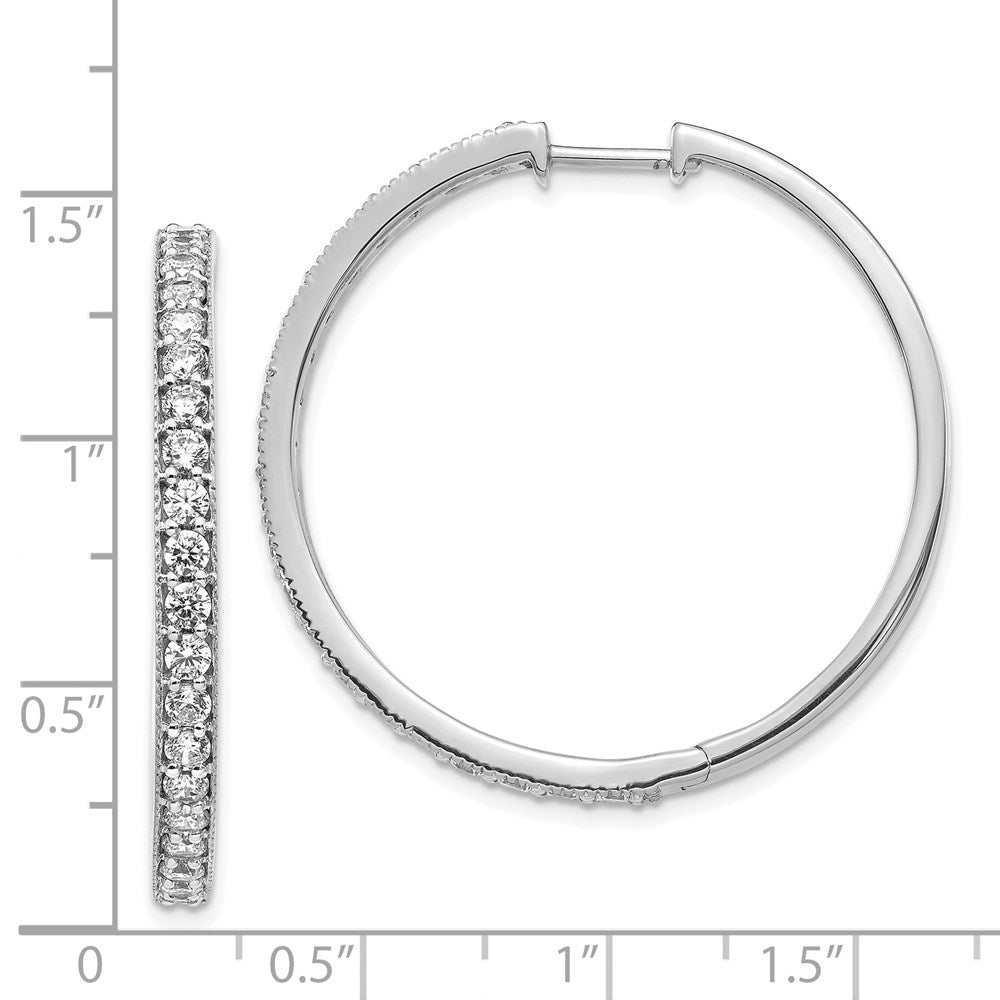 Solid 14k White Gold Simulated CZ Milgrain Hinged Hoop Earrings