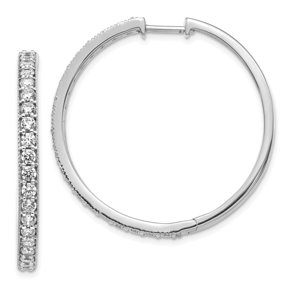 14k White Gold Real Diamond Milgrain Hinged Hoop Earrings EM4286-200-WA