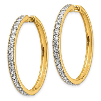 Solid 14k Yellow Gold Simulated CZ Milgrain Hinged Hoop Earrings