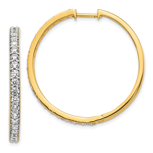 Solid 14k Yellow Gold Simulated CZ Milgrain Hinged Hoop Earrings