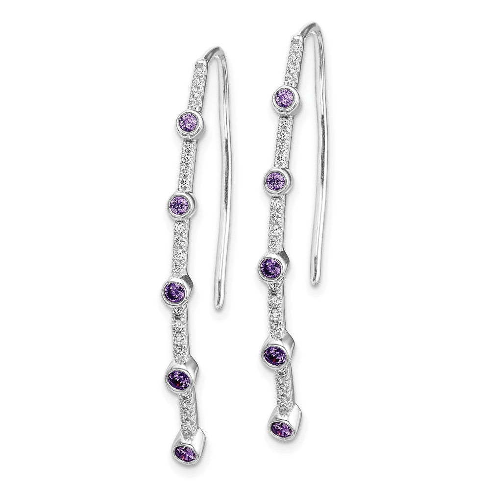 Solid 14k White Gold Simulated CZ and Amethyst Earrings