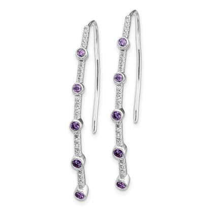 Solid 14k White Gold Simulated CZ and Amethyst Earrings
