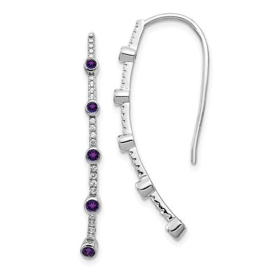 Solid 14k White Gold Simulated CZ and Amethyst Earrings