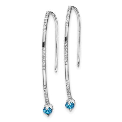 Solid 14k White Gold Simulated CZ and Blue Topaz Earrings
