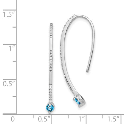 Solid 14k White Gold Simulated CZ and Blue Topaz Earrings