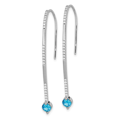 Solid 14k White Gold Simulated CZ and Blue Topaz Earrings