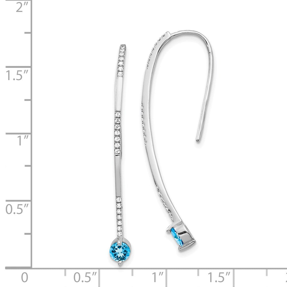 Solid 14k White Gold Simulated CZ and Blue Topaz Earrings