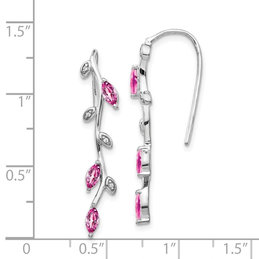 Solid 14k White Gold Simulated CZ and PinK Sapphire Earrings