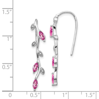 Solid 14k White Gold Simulated CZ and PinK Sapphire Earrings