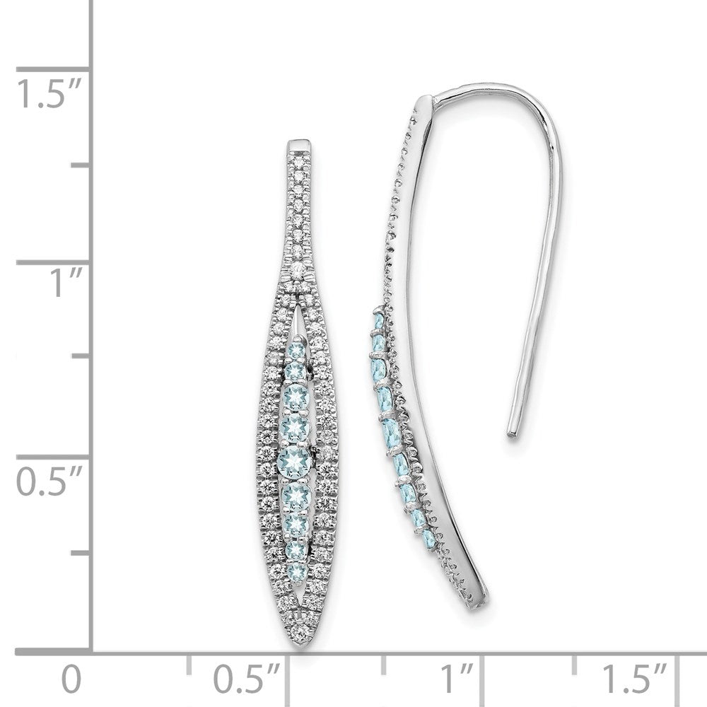 Solid 14k White Gold Simulated CZ and Aquamarine Earrings