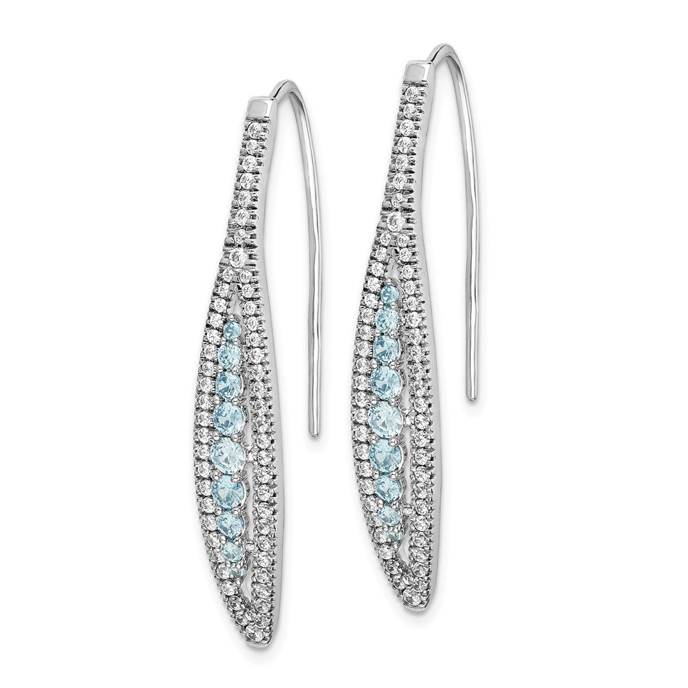 Solid 14k White Gold Simulated CZ and Aquamarine Earrings