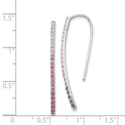 Solid 14k White Gold Simulated CZ and PinK Sapphire Earrings