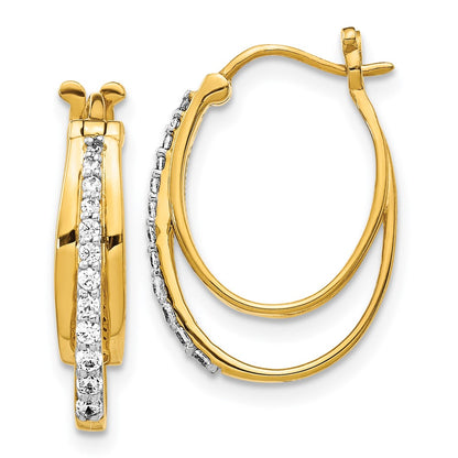 Solid 14k Yellow Gold Simulated CZ Hoop Earrings