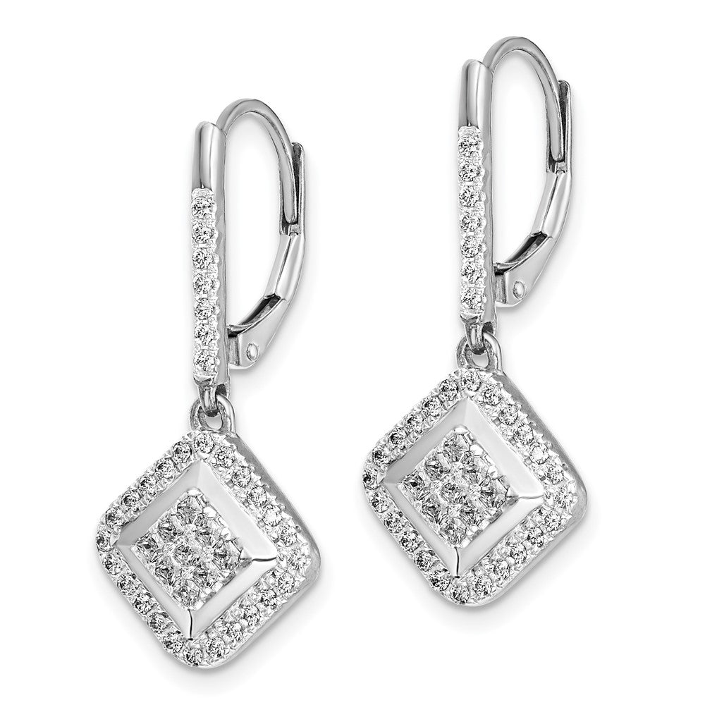 Solid 14k White Gold Simulated CZ Cluster LeverbacK Earrings
