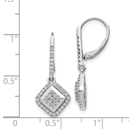 Solid 14k White Gold Simulated CZ Cluster LeverbacK Earrings