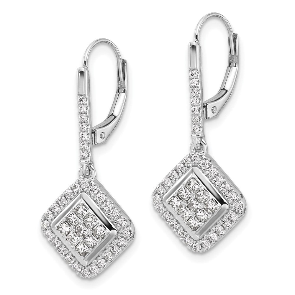 Solid 14k White Gold Simulated CZ Cluster LeverbacK Earrings