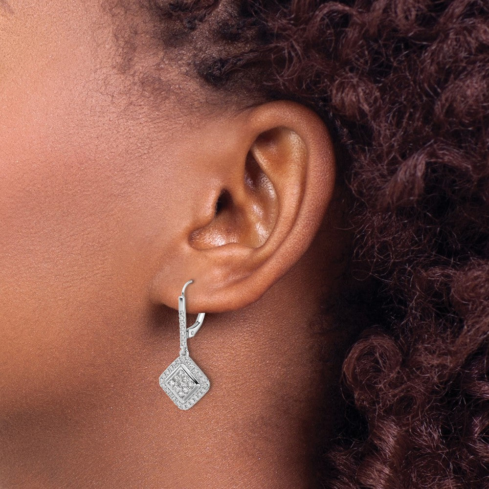 Solid 14k White Gold Simulated CZ Cluster LeverbacK Earrings