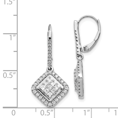 Solid 14k White Gold Simulated CZ Cluster LeverbacK Earrings