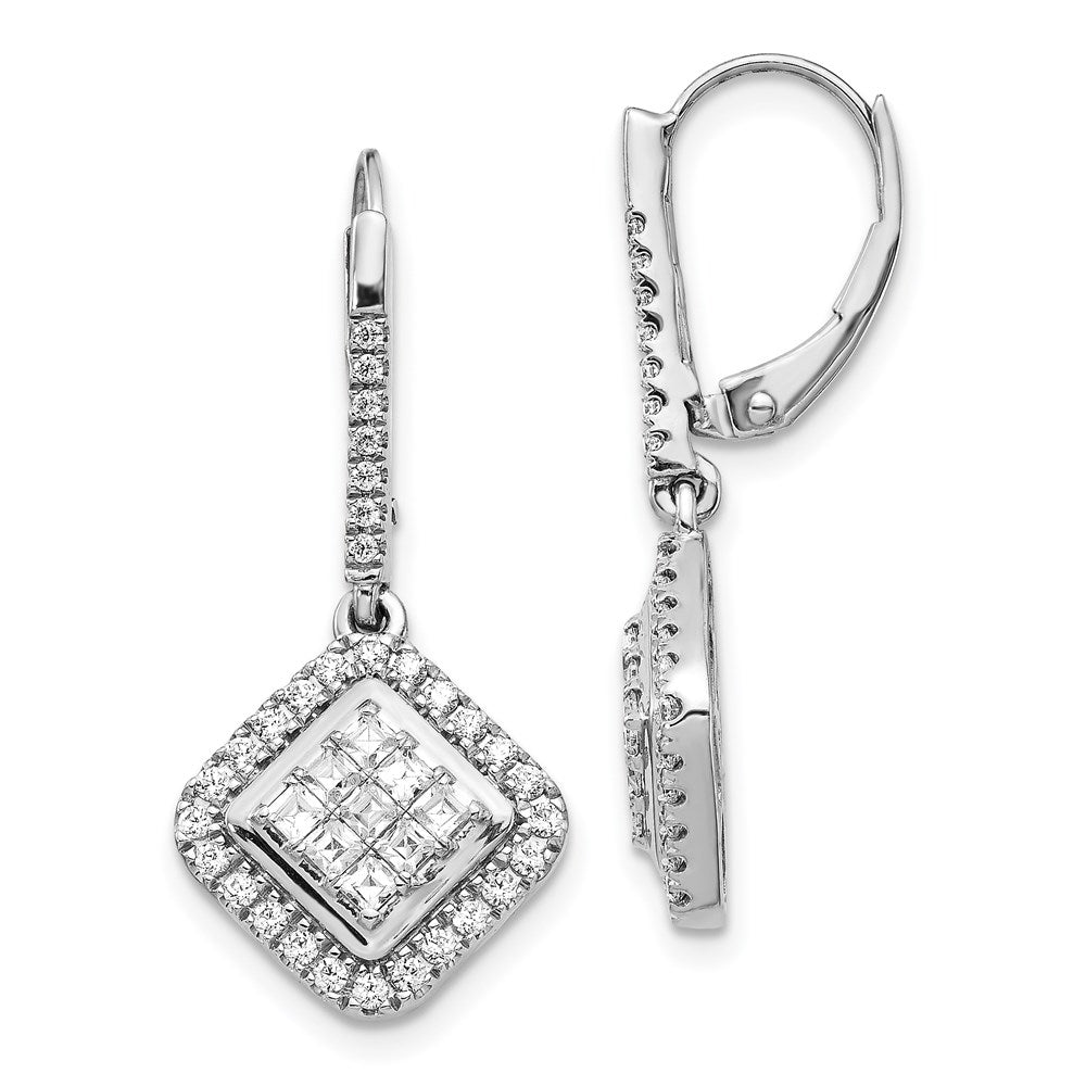14k White Gold Real Diamond Cluster Leverback Earrings EM4369-100-WA