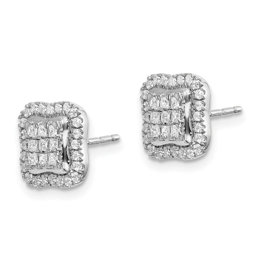 Solid 14k White Gold Simulated CZ Square Cluster Post Earrings