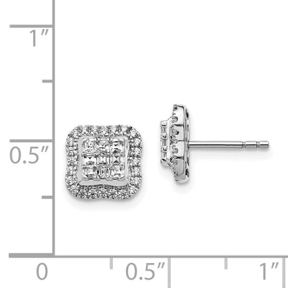 Solid 14k White Gold Simulated CZ Square Cluster Post Earrings
