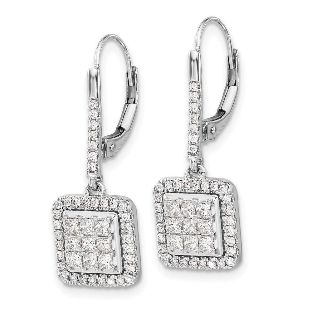 Solid 14k White Gold Simulated CZ Cluster LeverbacK Earrings