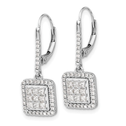 Solid 14k White Gold Simulated CZ Cluster LeverbacK Earrings