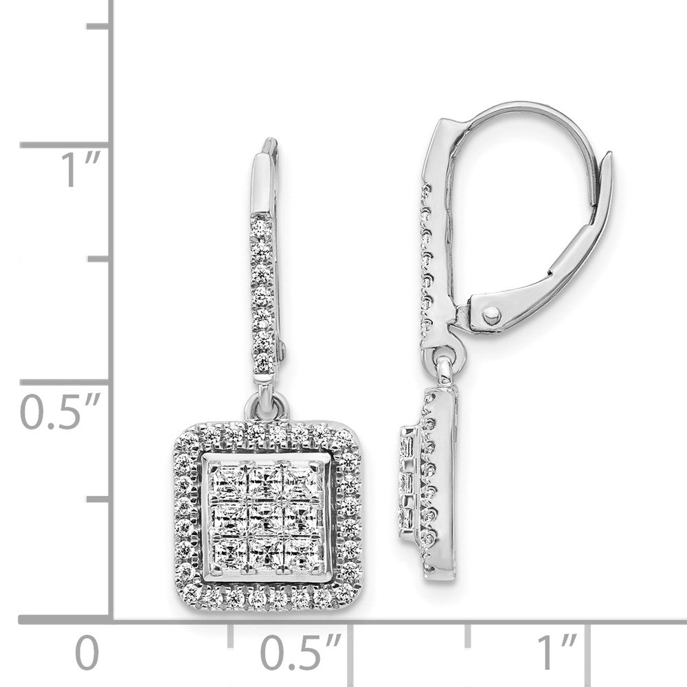 Solid 14k White Gold Simulated CZ Cluster LeverbacK Earrings