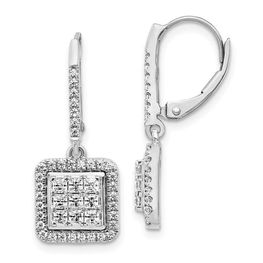 14k White Gold Real Diamond Cluster Leverback Earrings EM4371-100-WA