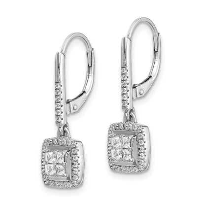 Solid 14k White Gold Simulated CZ Cluster LeverbacK Earrings